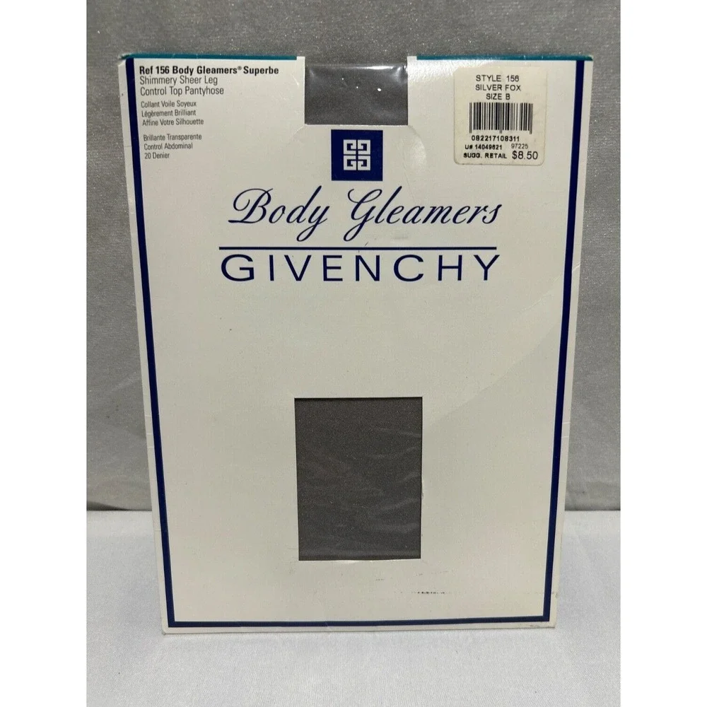 Givenchy‎ Body Gleamers Sheer Leg Control Top Pantyhose Sz B Silver Fox NOS
